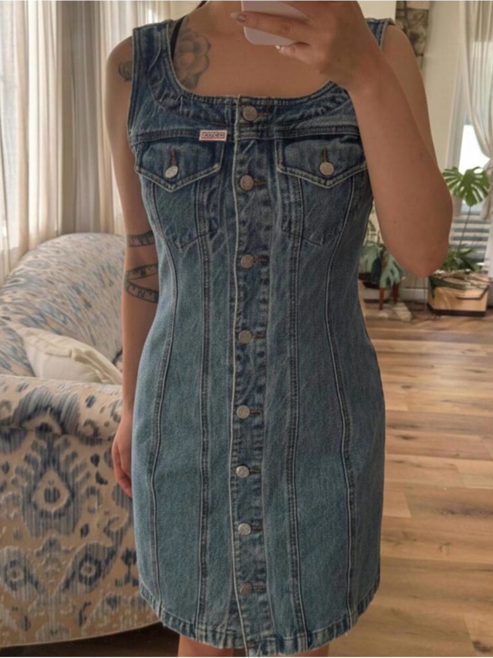 Classic Guess Denim Button-Front Women’s Dress - Dark Blue